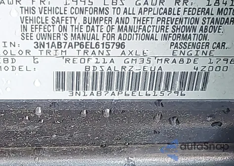 2014 Nissan Sentra Sr z USA, uszkodzony, nr VIN 3N1AB7AP6EL615796